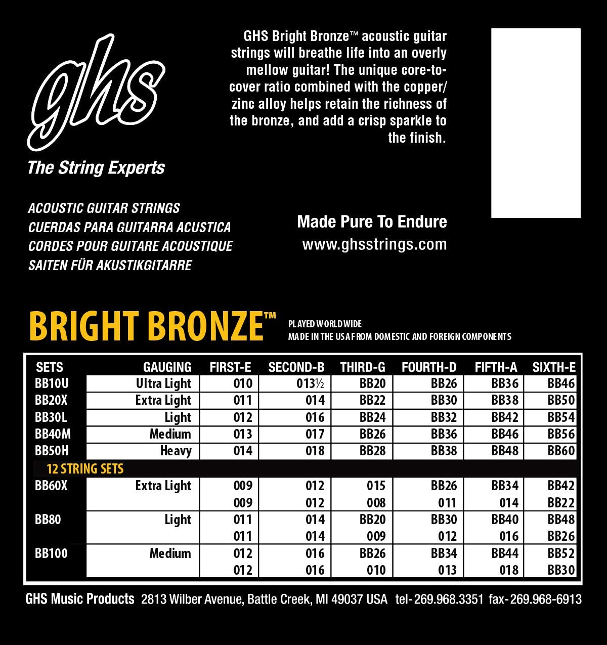 GHS Acoustic Guitar Strings