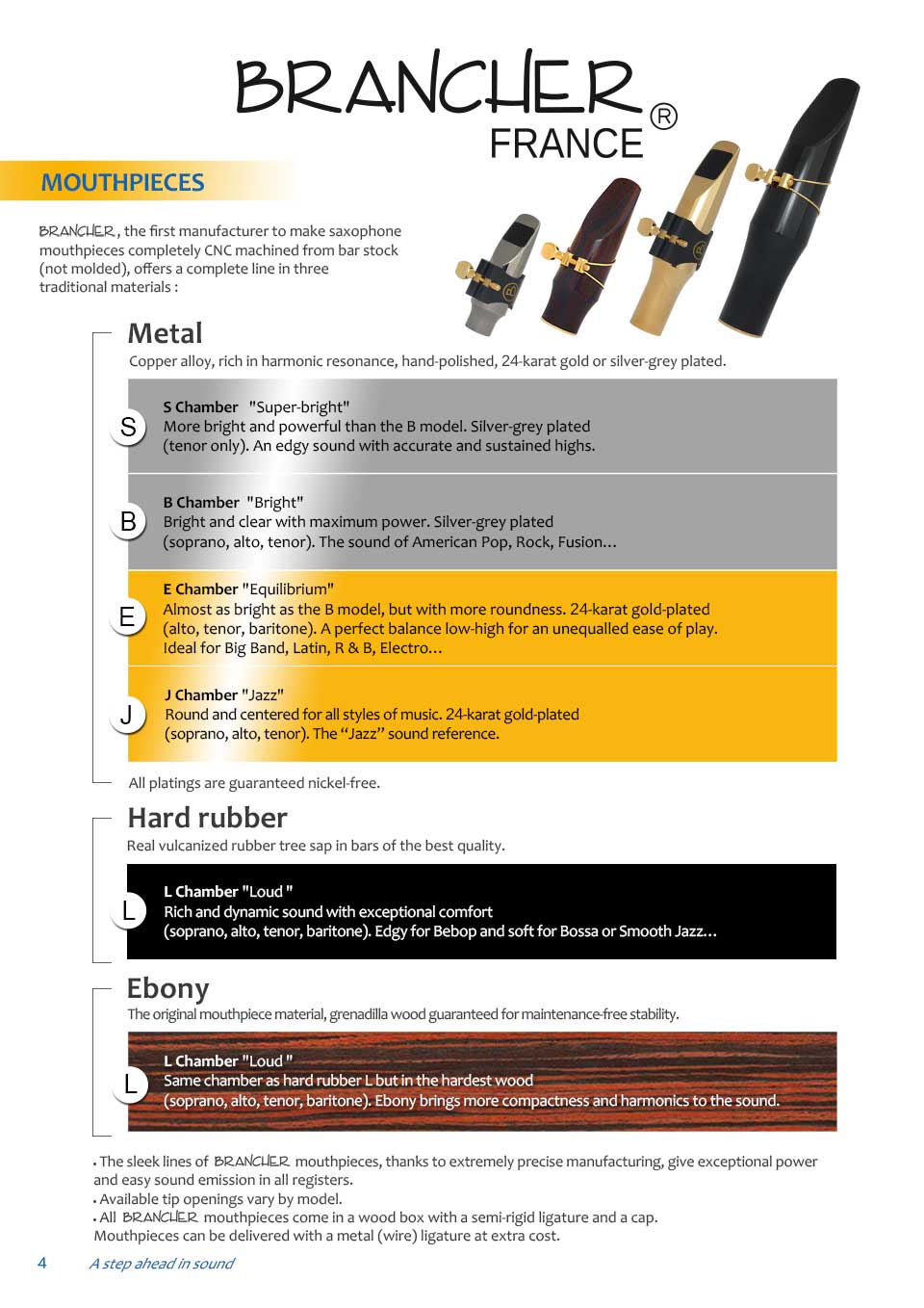 Brancher Baritone Sax Ebony Wood Mouthpiece with Gold Plated Ligature