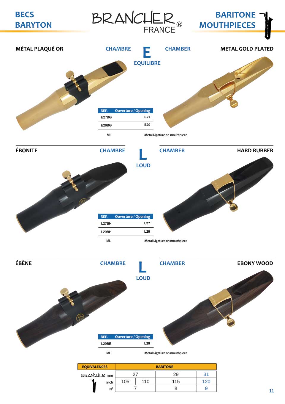 Brancher Baritone Sax Ebony Wood Mouthpiece with Gold Plated Ligature