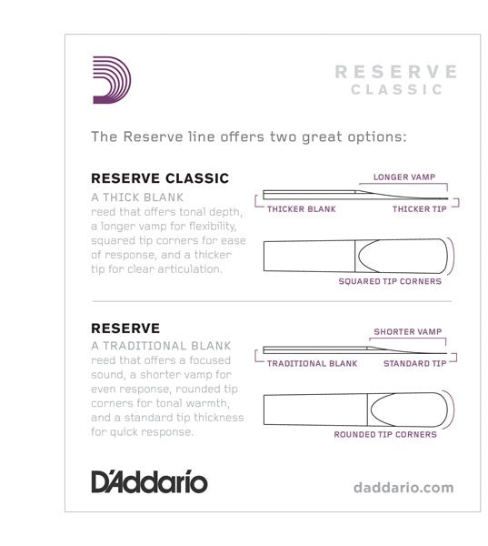 D'Addario Reserve Classic Bb Clarinet Reeds - 10 Per Box