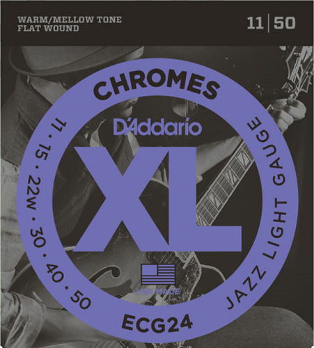D'Addario Chromes Flat Wound, Jazz Light, 11-50 Electric Guitar Strings - ECG24
