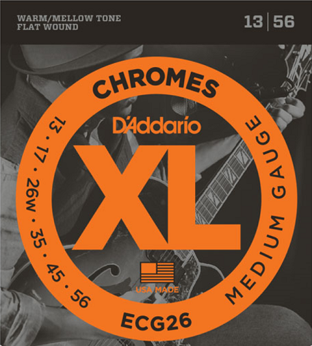 D'Addario  Chromes Flat Wound, Medium, 13-56 Electric Guitar Strings - ECG26