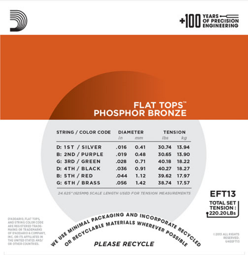 D'Addario Flat Tops, Medium, 16-56 Resphonic Guitar Strings