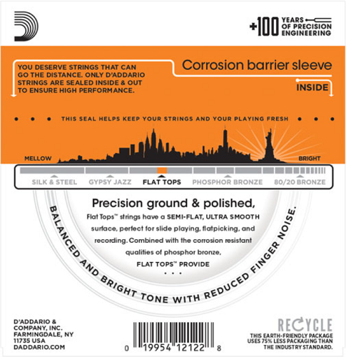 D'Addario Flat Tops, Extra Light, 10-47 Acoustic Guitar Strings