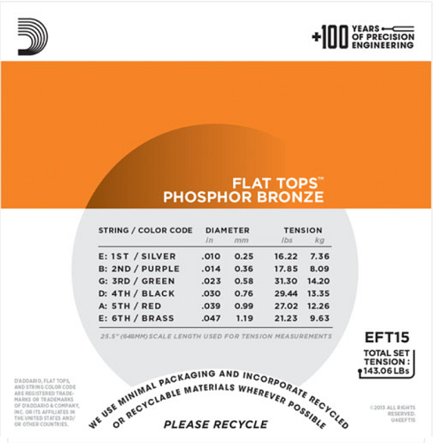 D'Addario Flat Tops, Extra Light, 10-47 Acoustic Guitar Strings