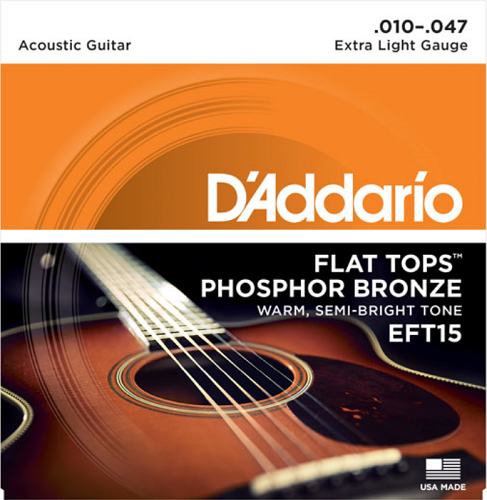 D'Addario Flat Tops, Extra Light, 10-47 Acoustic Guitar Strings
