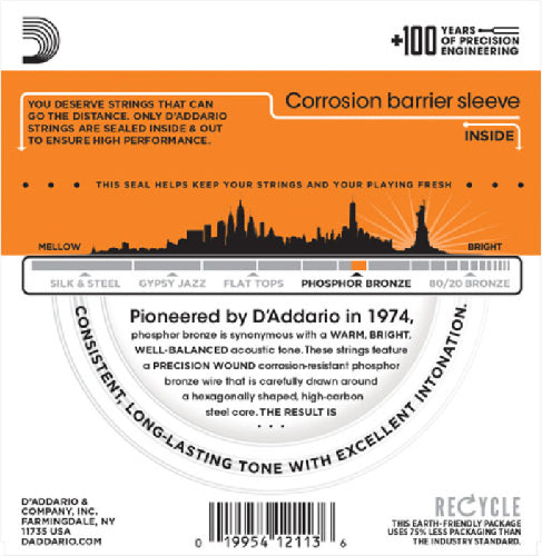 D'Addario Phosphor Bronze, Extra Light, 10-47 Acoustic Guitar Strings (3-Sets) EJ15-3D