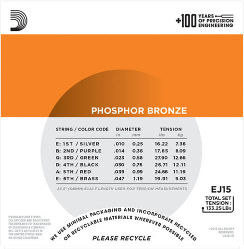 D'Addario Phosphor Bronze, Extra Light, 10-47 Acoustic Guitar Strings (3-Sets) EJ15-3D