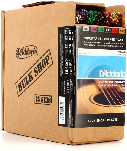 D'Addario Phosphor Bronze, Light, 12-53 Acoustic Guitar Strings (25-Sets) EJ16-B25