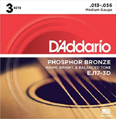 D'Addario Phosphor Bronze, Medium, 13-56 Acoustic Guitar Strings (3-Sets) EJ17-3D