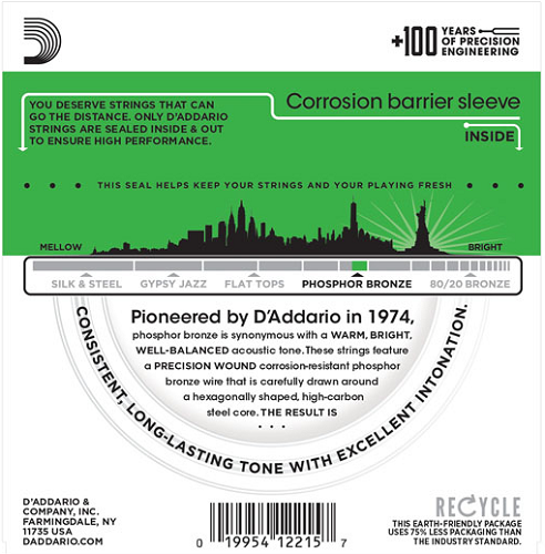D'Addario Phosphor Bronze, Heavy, 14-59 Acoustic Guitar Strings - EJ18