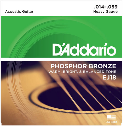 D'Addario Phosphor Bronze, Heavy, 14-59 Acoustic Guitar Strings - EJ18