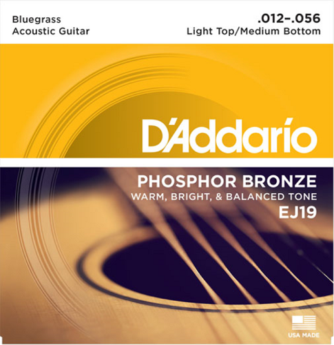 D'Addario Phosphor Bronze, BLUEGRASS, 12-56 Acoustic Guitar Strings - EJ19