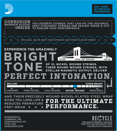 D'Addario Nickel Wound, Jazz Light, 12-52 Electric Guitar Strings