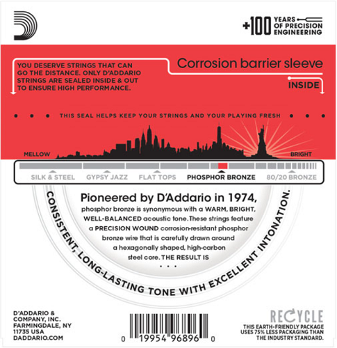 D'Addario Phosphor Bronze, True Medium, 13-56 Acoustic Guitar Strings - EJ24
