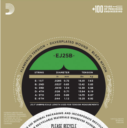D'Addario EJ25B Pro-Arte Black Nylon Composite Flamenco Guitar Strings