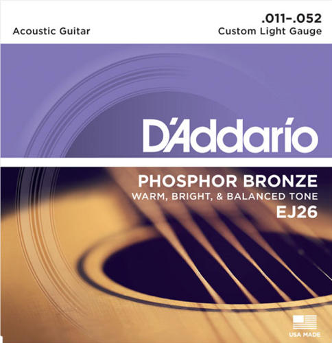 D'Addario Phosphor Bronze, Custom Light, 11-52 Acoustic Guitar Strings - EJ26