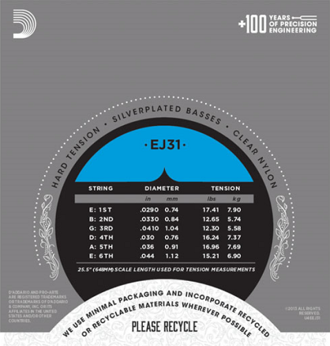 D'Addario Pro-Arte Rectified TrebleS, Hard Tension Classical Guitar Strings