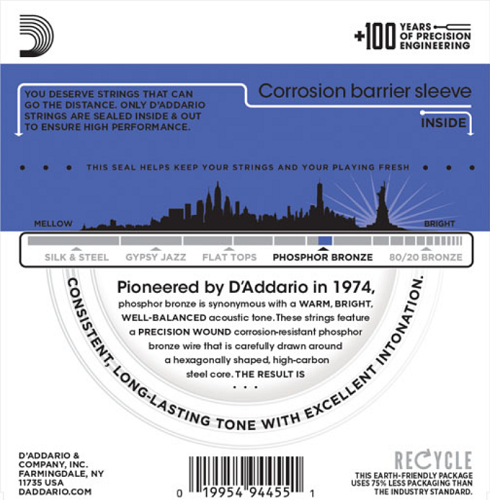 D'Addario Phosphor Bronze, 12-String, Medium Top/Heavy Bottom, 12-54 Acoustic Guitar Strings EJ37