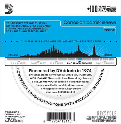 D'Addario Phosphor Bronze, 12-String, Light, 10-47 Acoustic Guitar Strings