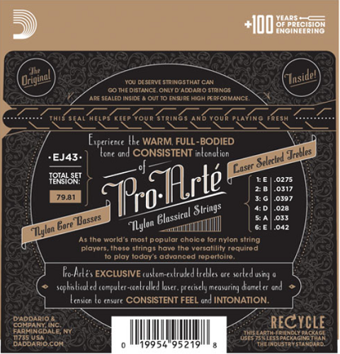 D'Addario Pro-Arte Nylon, Light Tension Classical Guitar Strings - EJ43