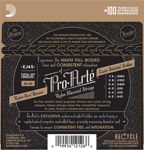 D'Addario Pro-Arte Nylon, Normal Tension Classical Guitar Strings - EJ45