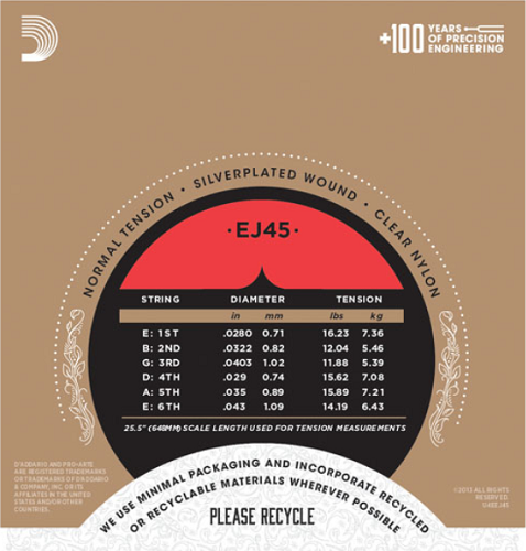 D'Addario Pro-Arte Nylon, Normal Tension Classical Guitar Strings - EJ45