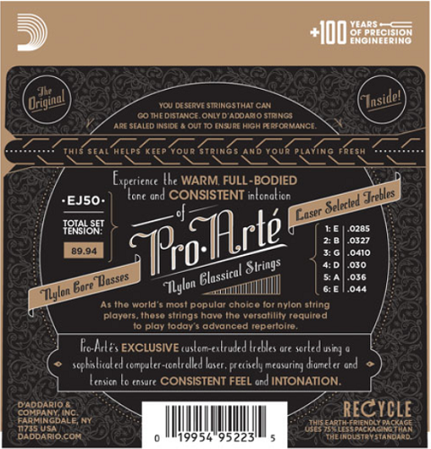 D'Addario Pro-Arte Black Nylon, Hard Tension Classical Guitar Strings
