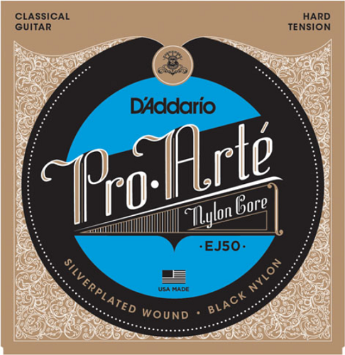 D'Addario Pro-Arte Black Nylon, Hard Tension Classical Guitar Strings
