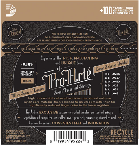 D'Addario Pro-Arte with Polished Basses, Hard Tension Classical Guitar Strings