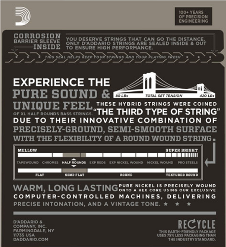 D'Addario Half Round, Medium, Long Scale, 50-105 Bass Guitar Strings