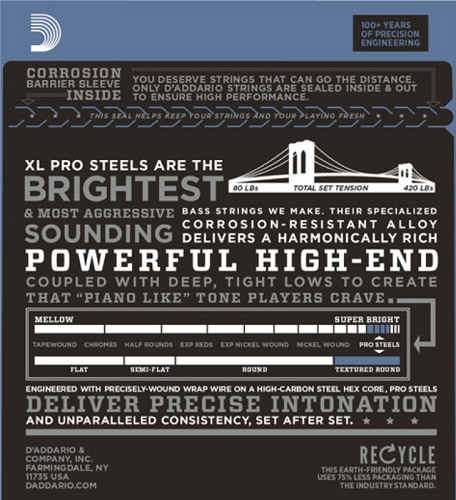 D'Addario PROSTEELS, Custom Light, Long Scale, 45-105 Bass Guitar Strings