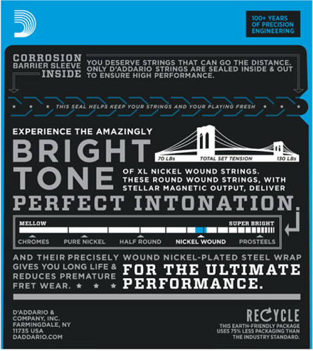 D'Addario Nickel Wound Regular LGHT, Double Ball END, 10-46 Electric Guitar Strings ESXL110