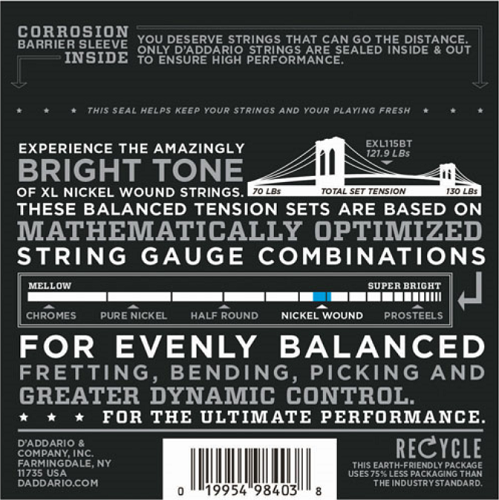 D'Addario Nickel Wound, Balanced Tension Medium, 11-50 Electric Guitar Strings - EXL115BT