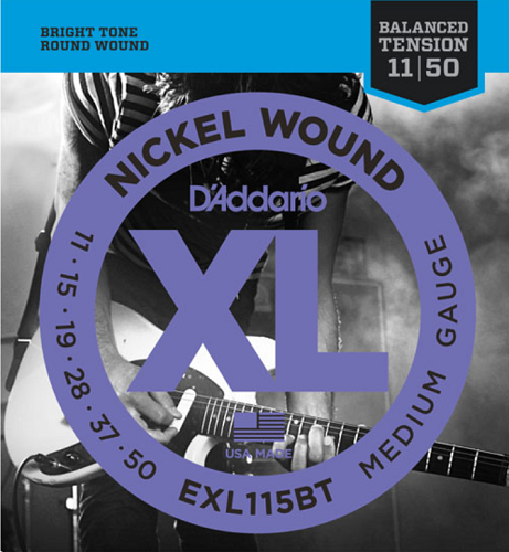 D'Addario Nickel Wound, Balanced Tension Medium, 11-50 Electric Guitar Strings - EXL115BT