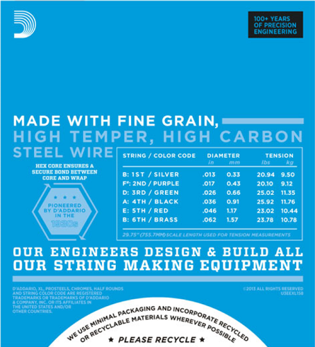 D'Addario Nickel Wound, Baritone Light, 13-62 Electric Guitar Strings