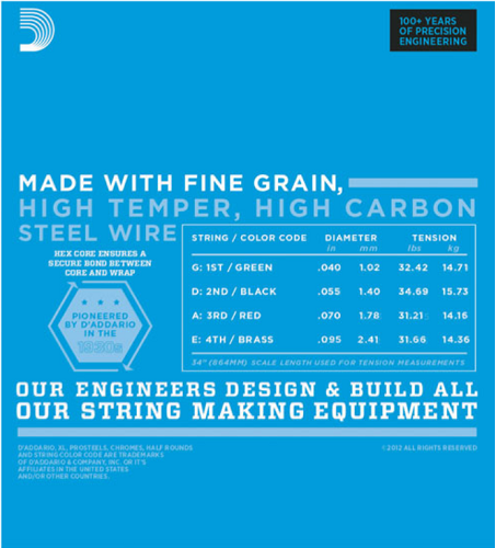 D'Addario Nickel Wound, Balanced Tension Super Light, 40-95 Bass Guitar Strings