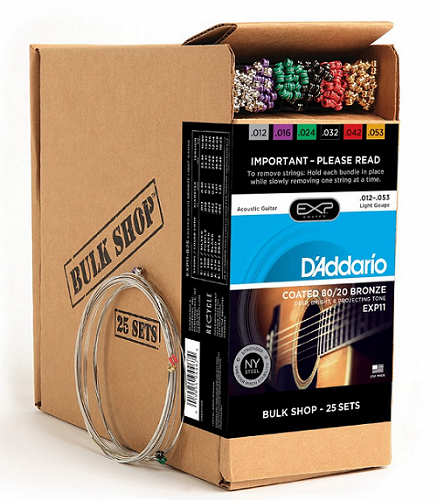 D'Addario Coated 80/20 Bronze, Light, 12-53 Acoustic Guitar Strings - 25-PACK