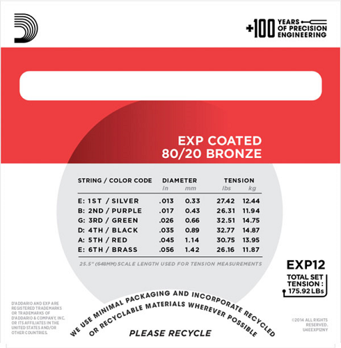 D'Addario Coated 80/20 Bronze, Medium, 13-56 Acoustic Guitar Strings