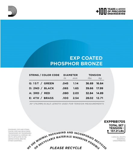 D'Addario Coated Phosphor Bronze, Short Scale, 45-100 Acoustic Bass Guitar Strings