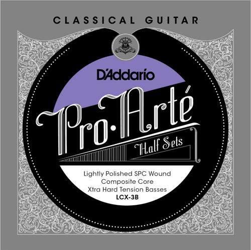 D'Addario Pro-Arte Composite Core, Lightly Polished Silver Plated Copper Bass, Extra Hard Classical Guitar Half Set