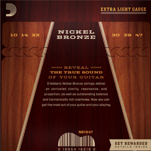 D'Addario Nickel Bronze, Extra Light, 10-47 Acoustic Guitar Strings