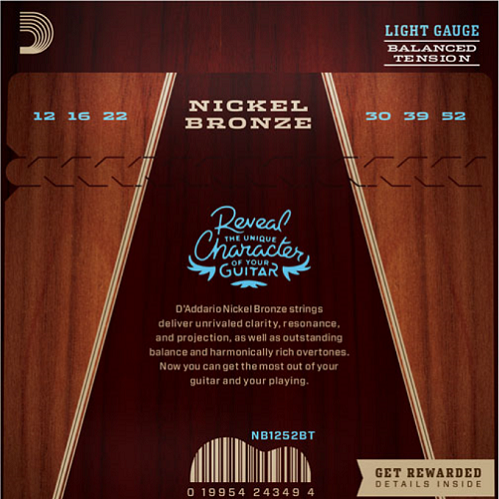 D'Addario Nickel Bronze, Balanced Tension Light, 12-52 Acoutic Guitar Strings