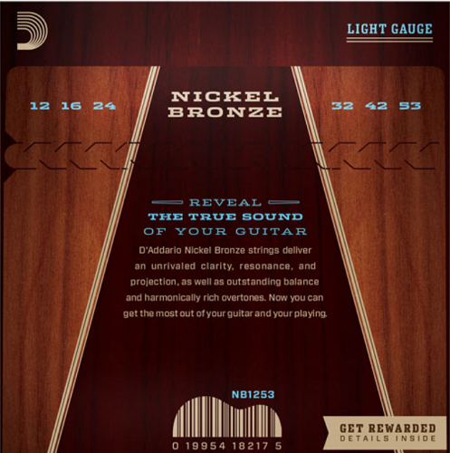 D'Addario Nickel Bronze, Light, 12-53 Acoustic Guitar Strings