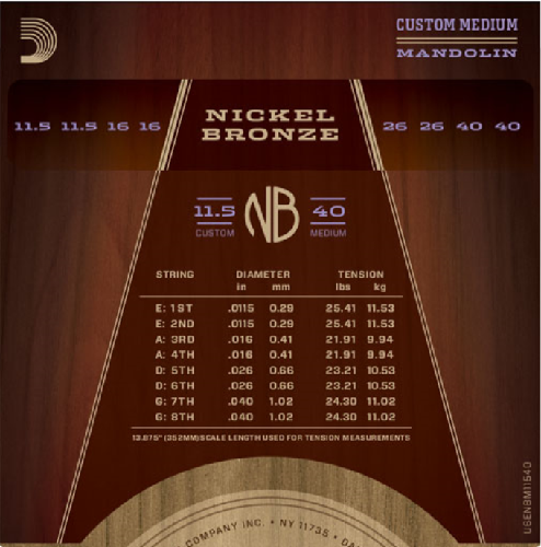 D'Addario Nickel Bronze, Custom Medium, 11.5-40 Mandolin Strings