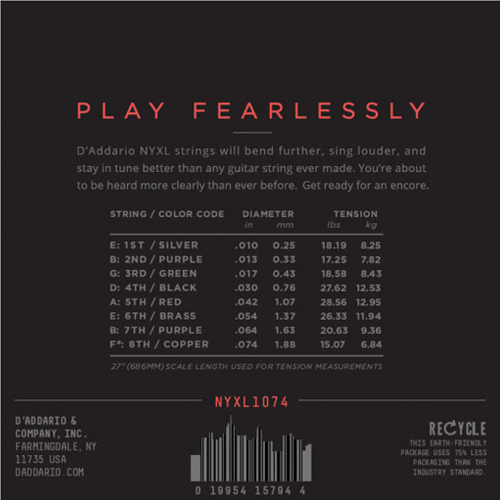 D'Addario Nickel Wound 8-String, Light Top/Heavy Bottom, 10-74 Electric Guitar Strings