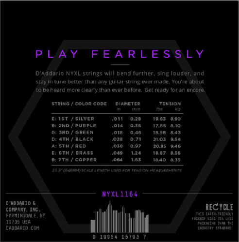 D'Addario Nickel Wound, 7-String, Medium, 11-64 Electric Guitar Strings