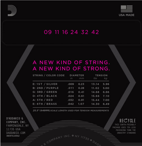 D'Addario NYXL Nickel Wound, Super Light, Double Ball END, 09-42 Electric Guitar Strings