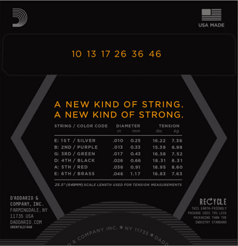 D'Addario NYXL Nickel Wound, Regular Light, Double Ball END, 10-46 Electric Guitar Strings