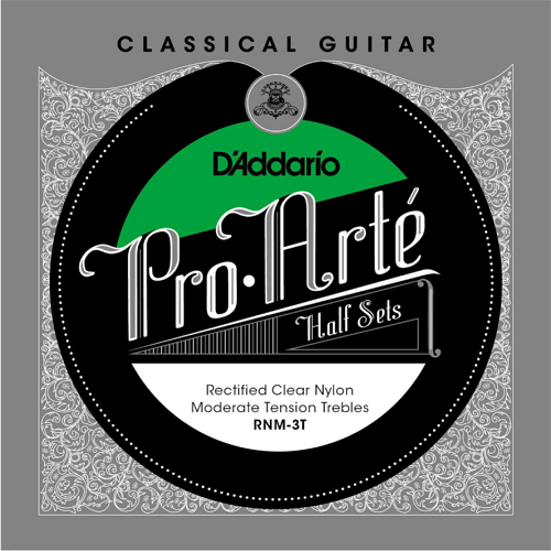 D'Addario Pro-Arte Rectified Clear Nylon Treble, Moderate Tension Half Set Classical Guitar Strings